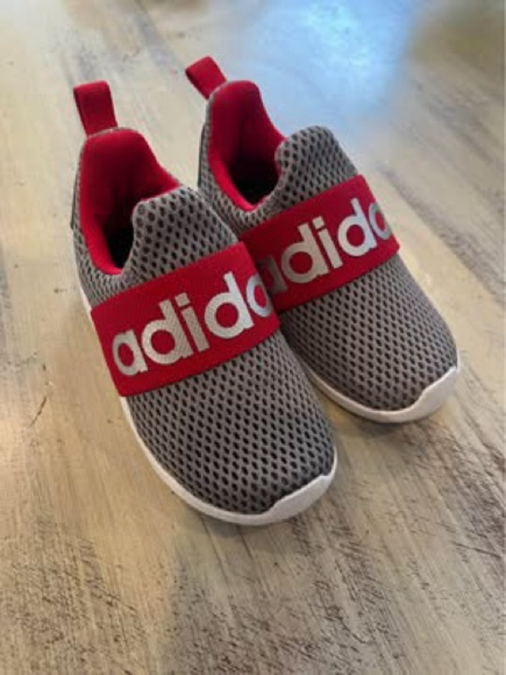 adidas Kids Grey Slip-On Sneakers with Red Logo Strap